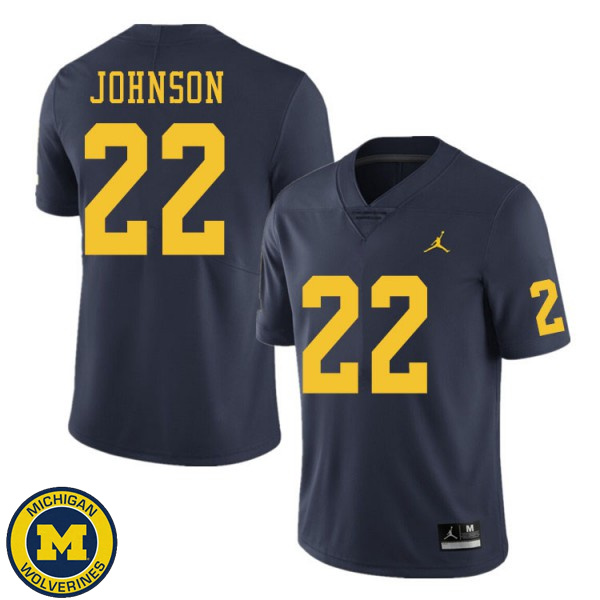 Mens Michigan Wolverines #22 George Johnson Navy Fashion Player Jersey